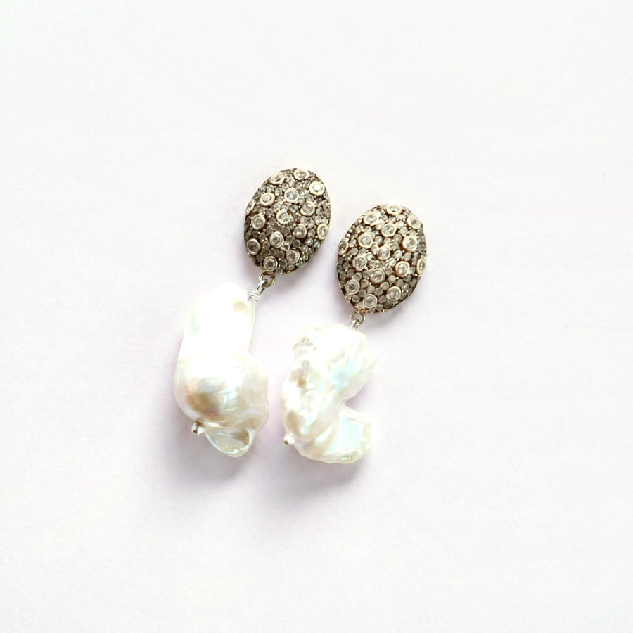 LEFKADA DUCK — Brass Duck Charm & Baroque Pearl Earrings
