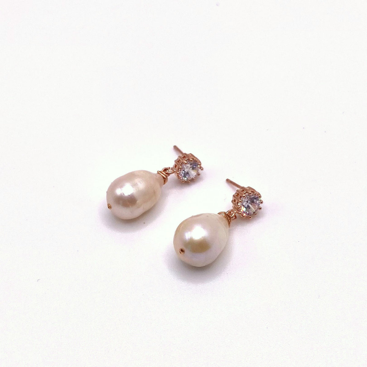 PATMOS DROP, Crystal Post & Round Pearl Drop Earrings, handmade by KOUKLA