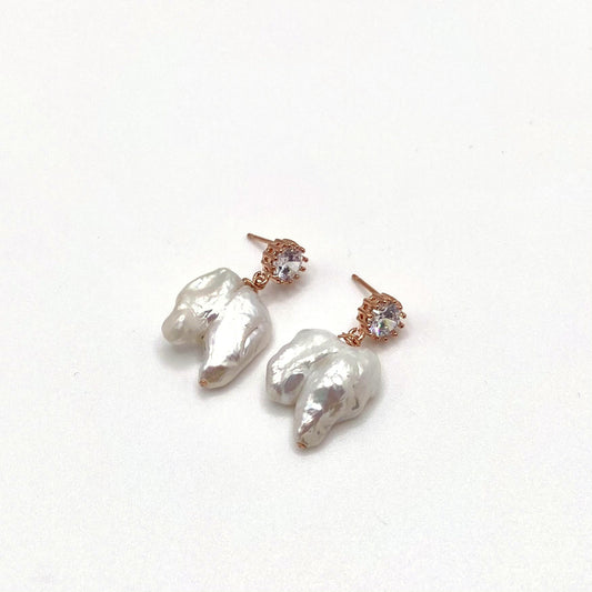 PATMOS NATURAL, Crystal Post & Natural Pearl Earrings, handmade by KOUKLA