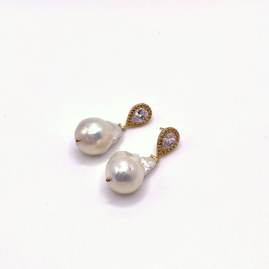 PATMOS LUXE, Crystal & Round Pearl Bridal Drop Earrings, handmade by KOUKLA