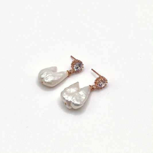 PATMOS LIGHT, Crystal Post & Baroque Pearl Earrings, handmade by KOUKLA