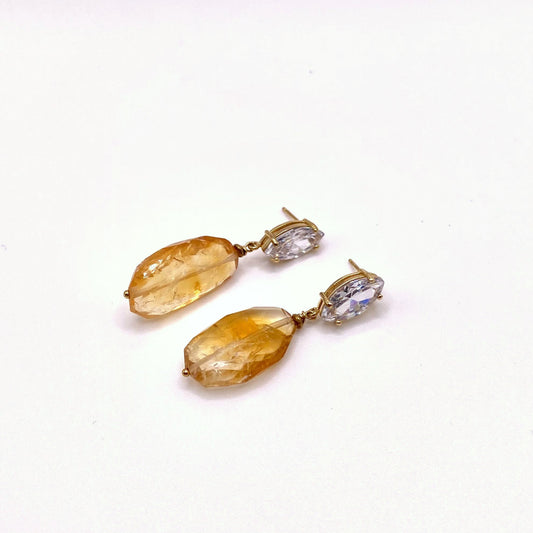 CHIOS CITRINE, Citrine & Crystal Drop Earrings, handmade by KOUKLA