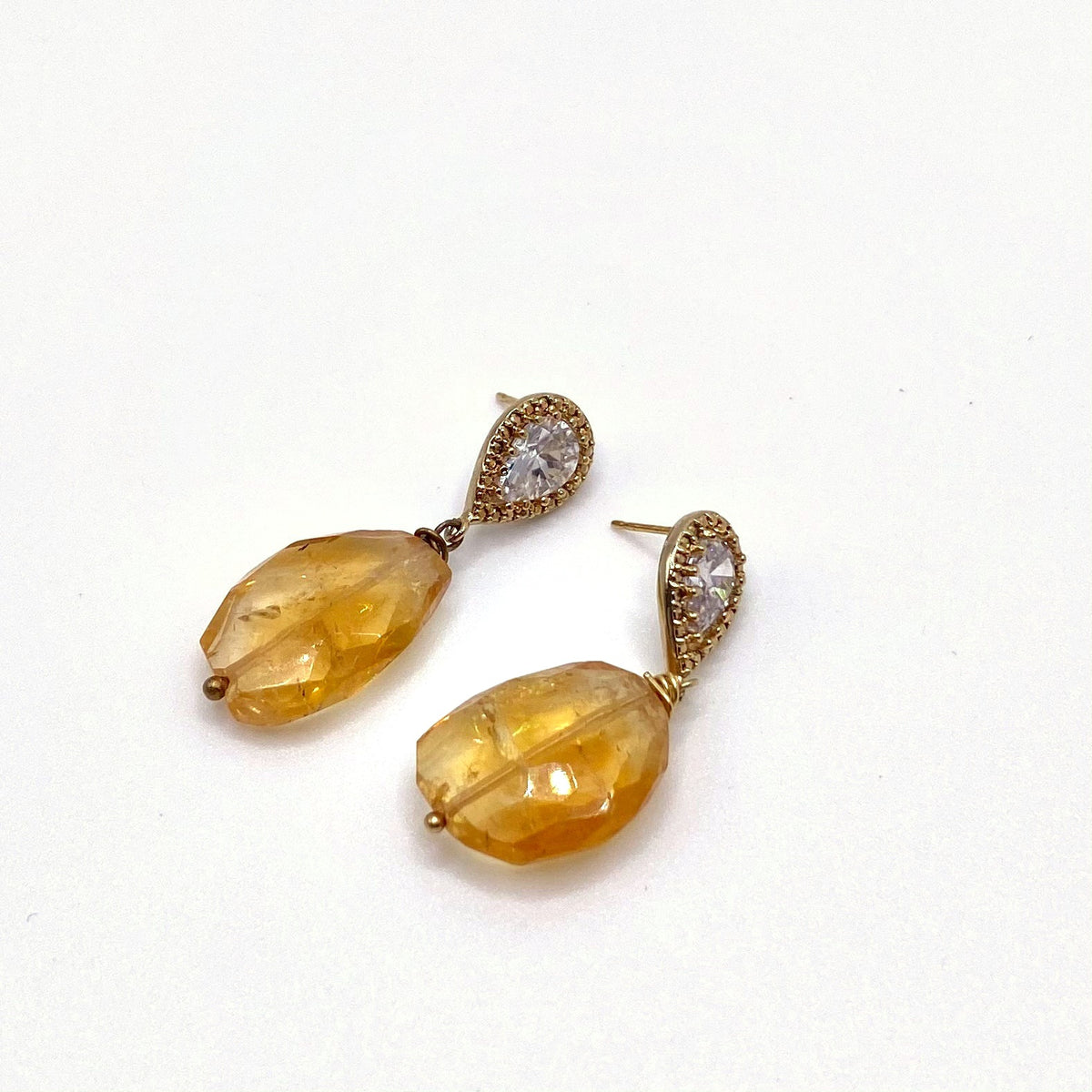 CHIOS HONEY, Citrine Gemstone Drop Earrings, handmade by KOUKLA