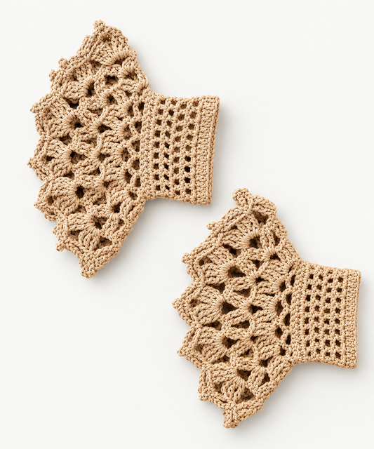 KOUKLA Crochet Cuffs – Sand Lace handmade crochet cuff pair