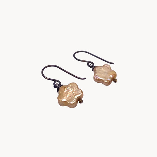 Beige Flower Drop Earrings, handmade by KouklaDesigns