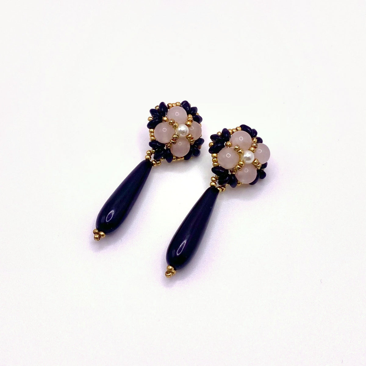 Black & Pink Drop Earrings, handmade by KouklaDesigns