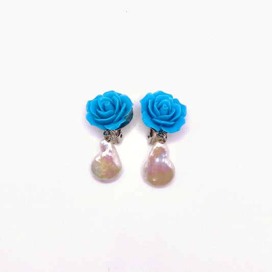 Blue Rose Pearl Clip On, handmade by KouklaDesigns
