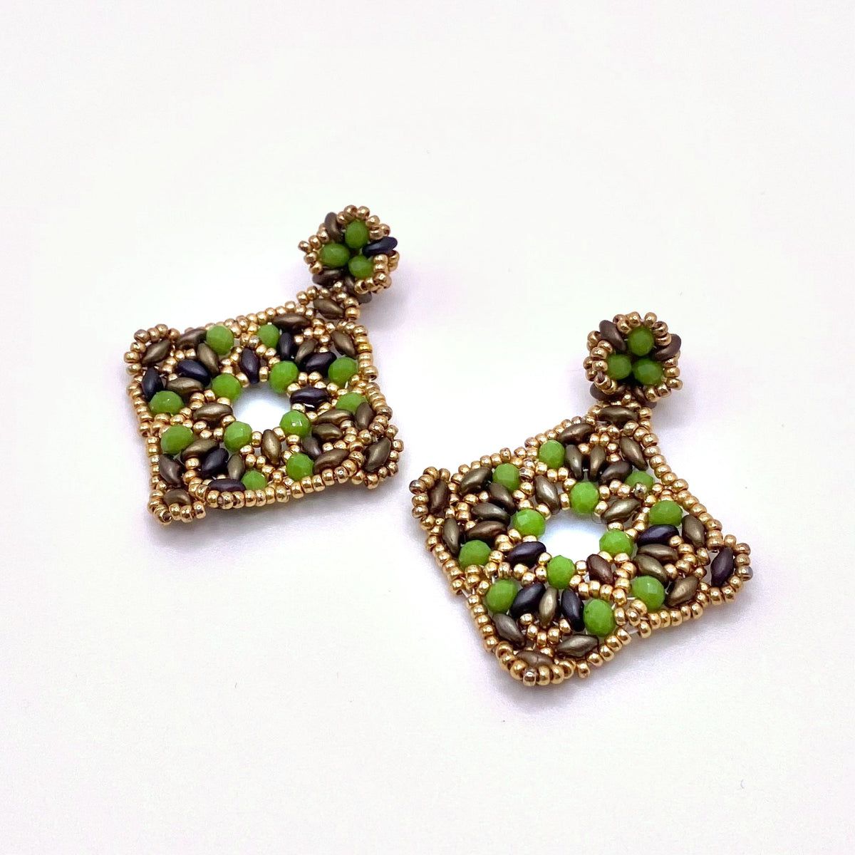 Brown & Dark Green Drop Earrings, handmade by KouklaDesigns