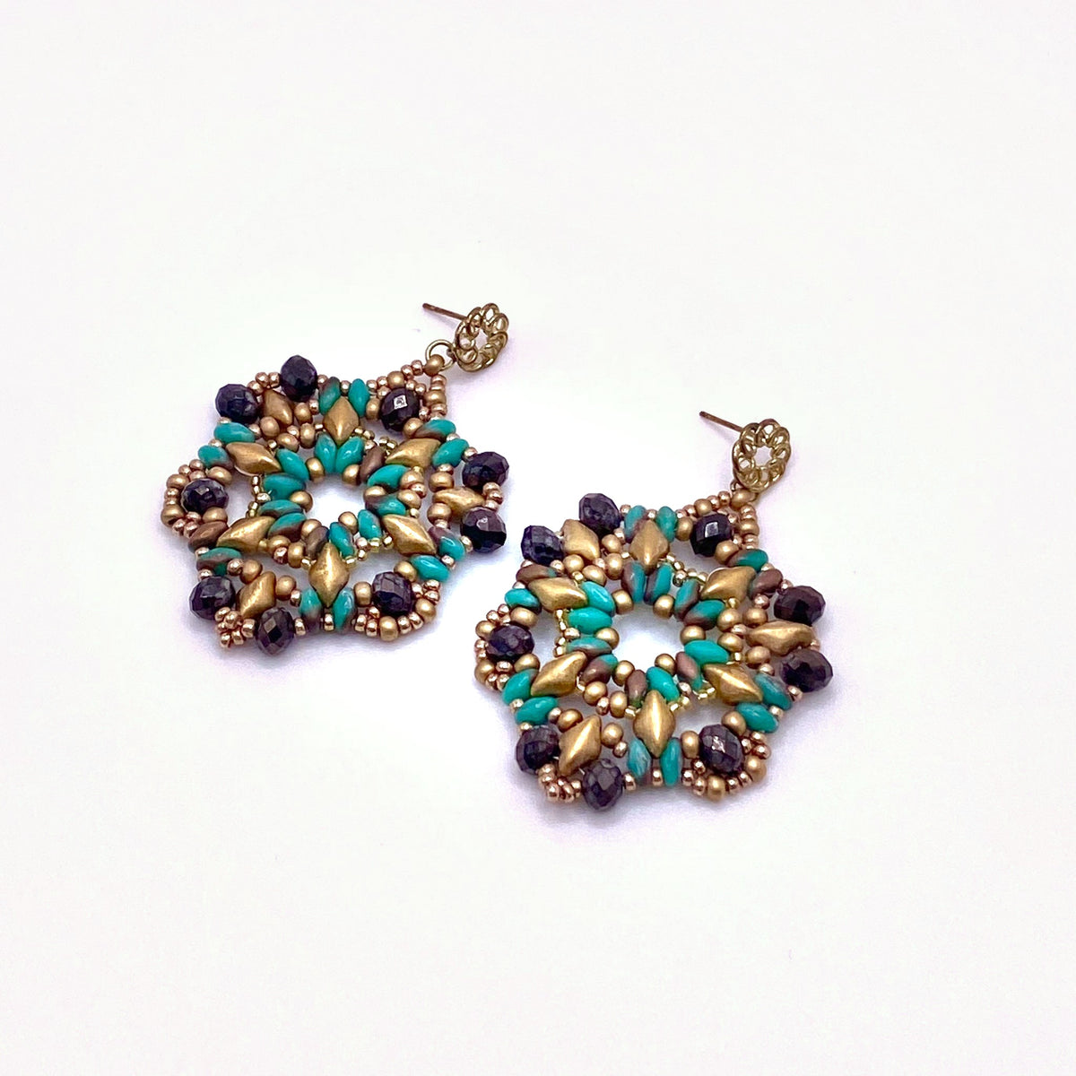 Brown & Green Drop Earrings, handmade by KouklaDesigns