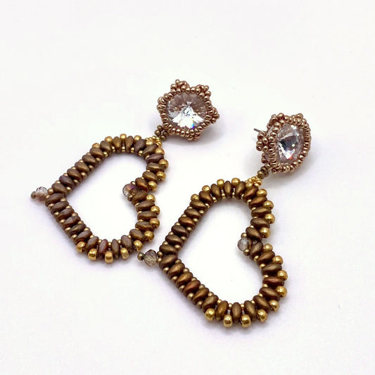 Brown Heart Drop Earrings, handmade by KouklaDesigns