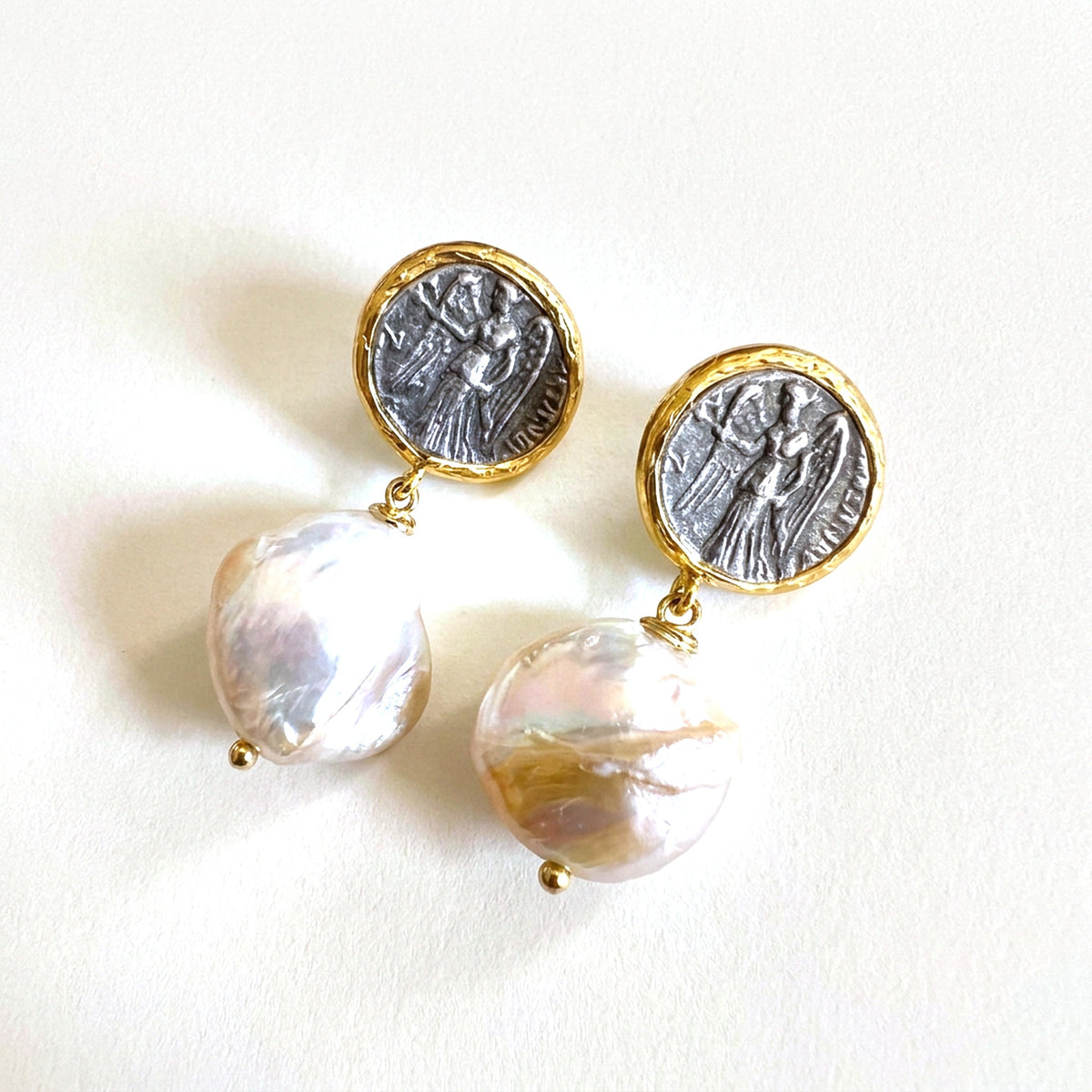 The Angel Coin Earrings, handmade by KouklaDesigns