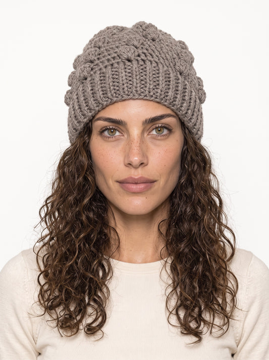 Koukla wearing the Braid Toque, handmade crochet by KOUKLA