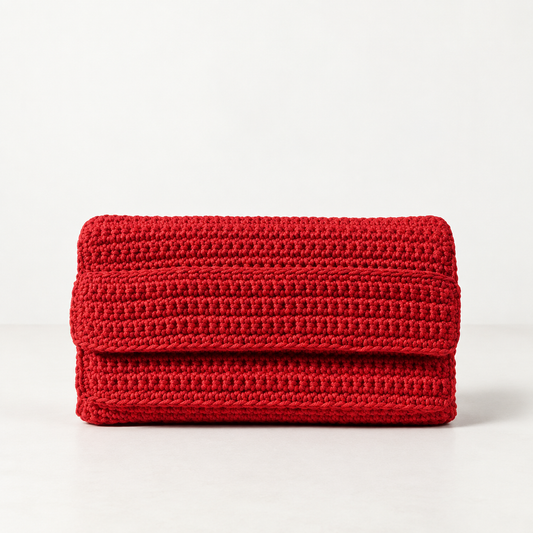 TUSCANY ROUGE handmade structured red quilted crochet clutch, view 1