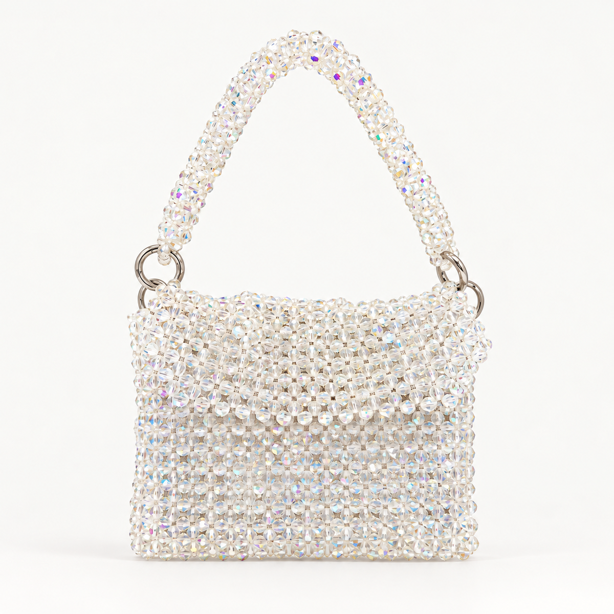 VENEZIA hand-beaded crystal crochet evening bag with a beaded top handle, view 1