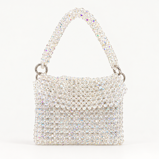 VENEZIA hand-beaded crystal crochet evening bag with a beaded top handle, view 1