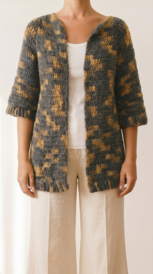 Grey Crochet Cardigan - Handmade Wool Blend