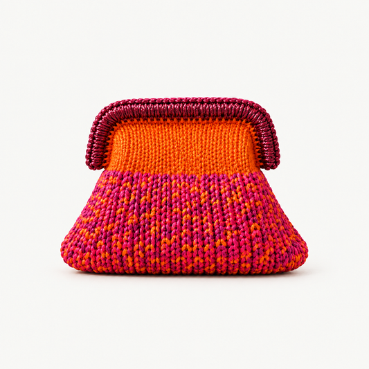 IOS FIESTA — Handmade Crochet Clutch handmade bag, full product view on off-white background