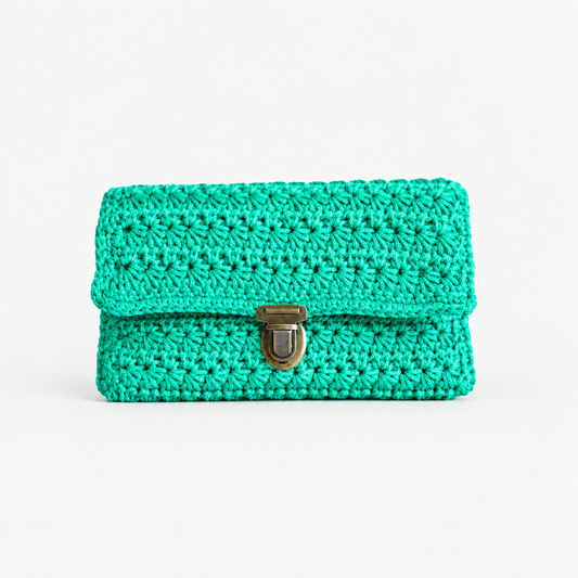 Olympia handmade bag, full product view on off-white background