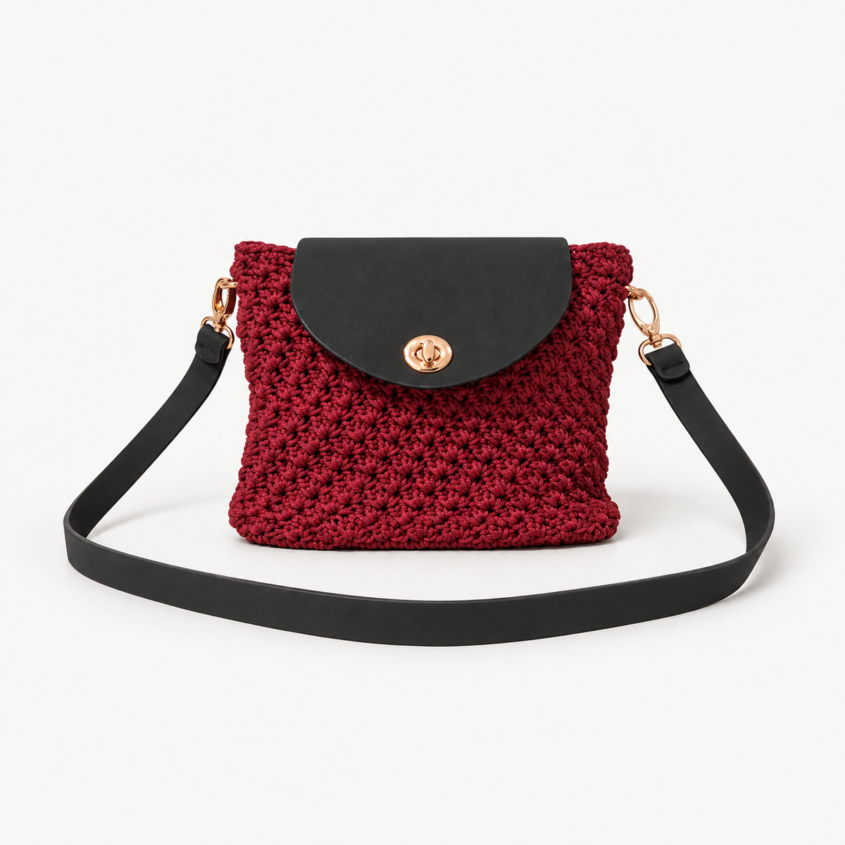 Burgundy Shoulder Purse handmade bag, full product view on off-white background