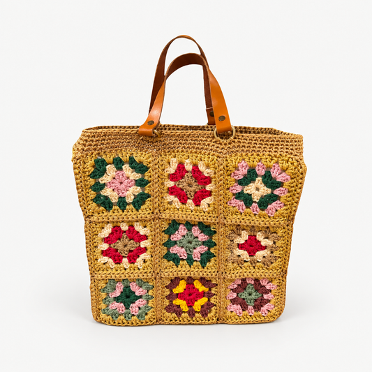 Not Your Granny’s Granny Square handmade bag, full product view on off-white background