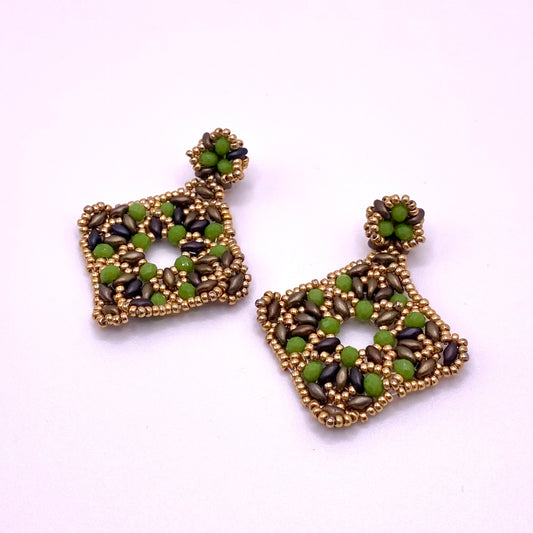 Brown & Dark Green Drop Earrings