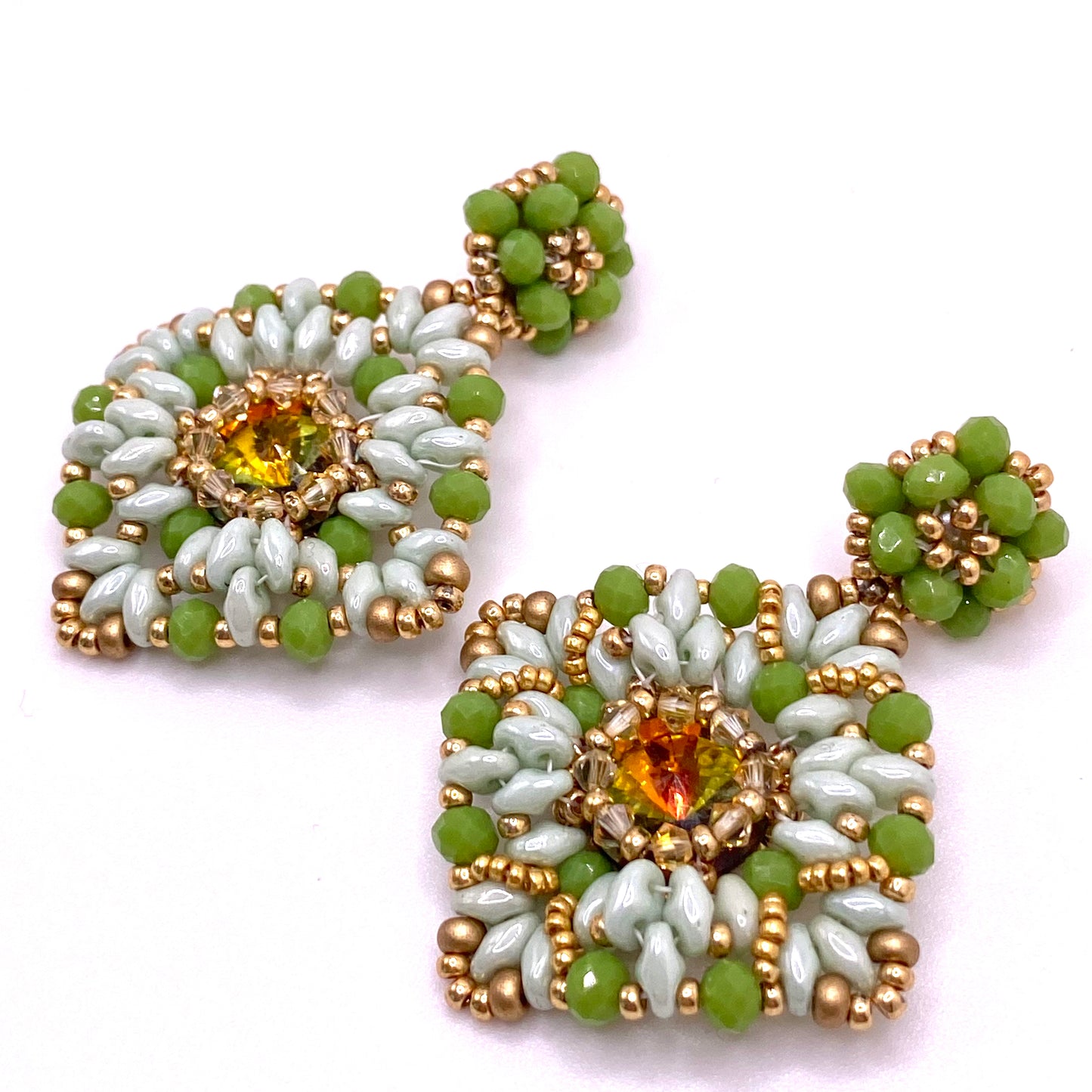 Light & Dark Green Square Drop Earrings