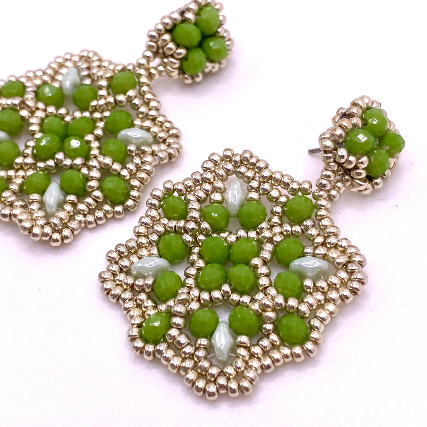 Green & Silver Drop Earrings