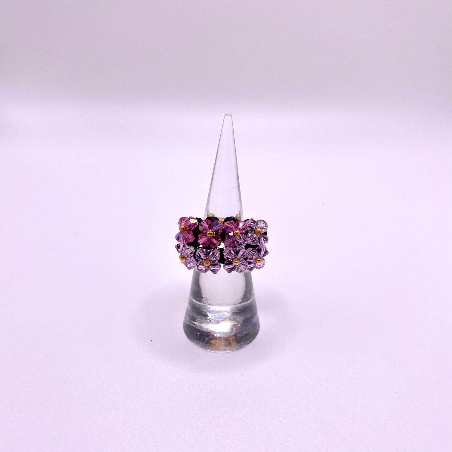 Black & Purple Double Flower Ring