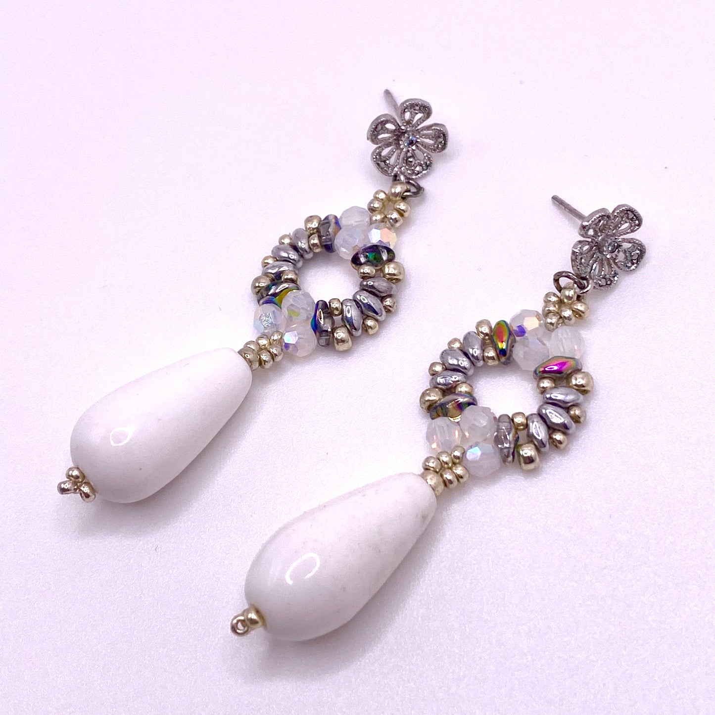 White Detailed Drop Earrings