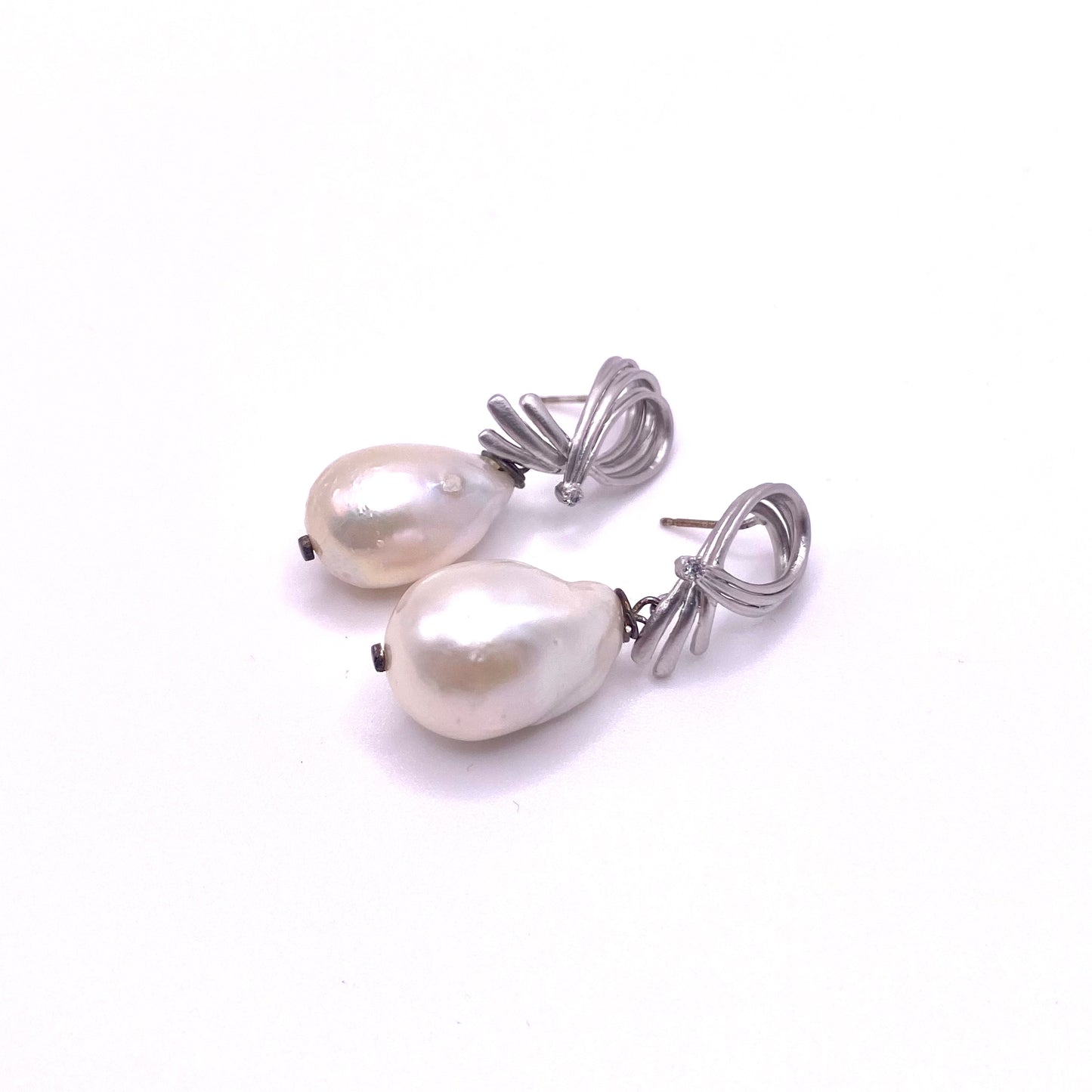White Pearl Silver Design Earrings
