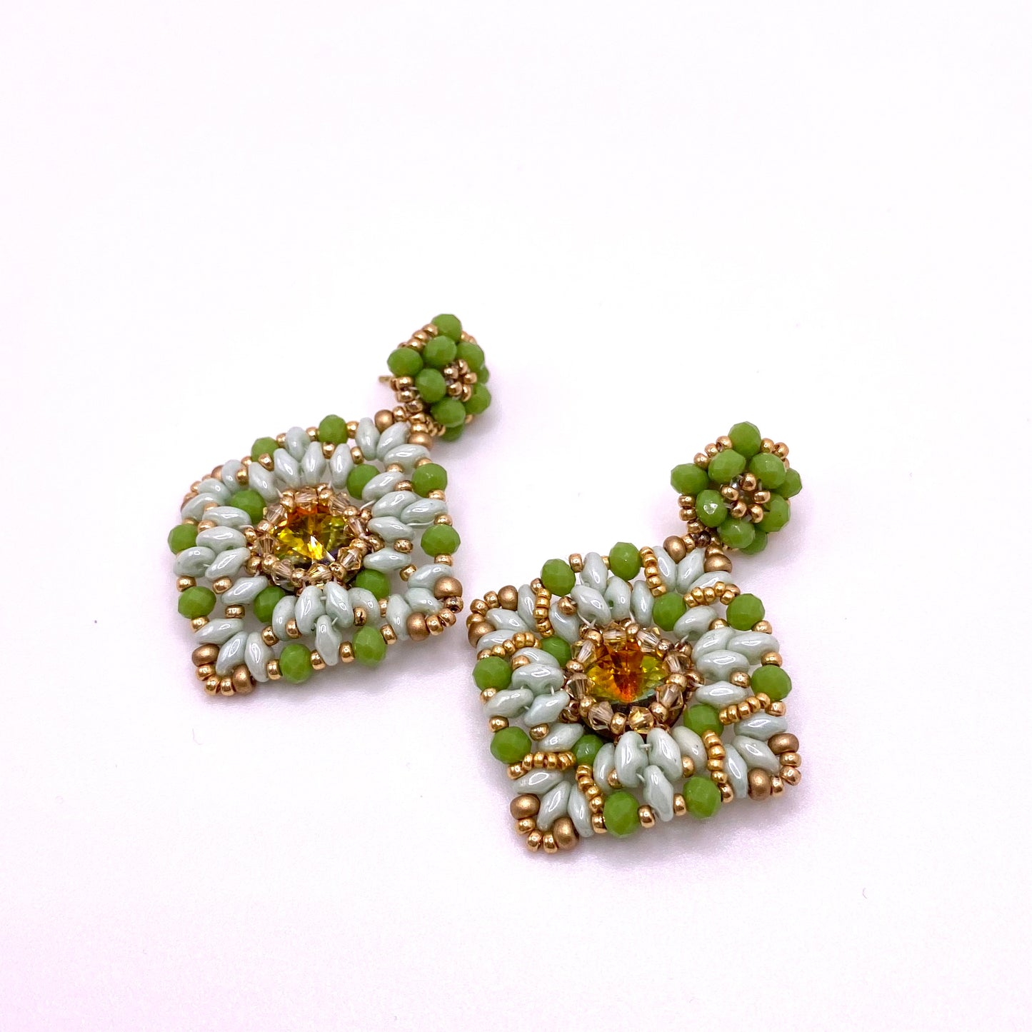Light & Dark Green Square Drop Earrings