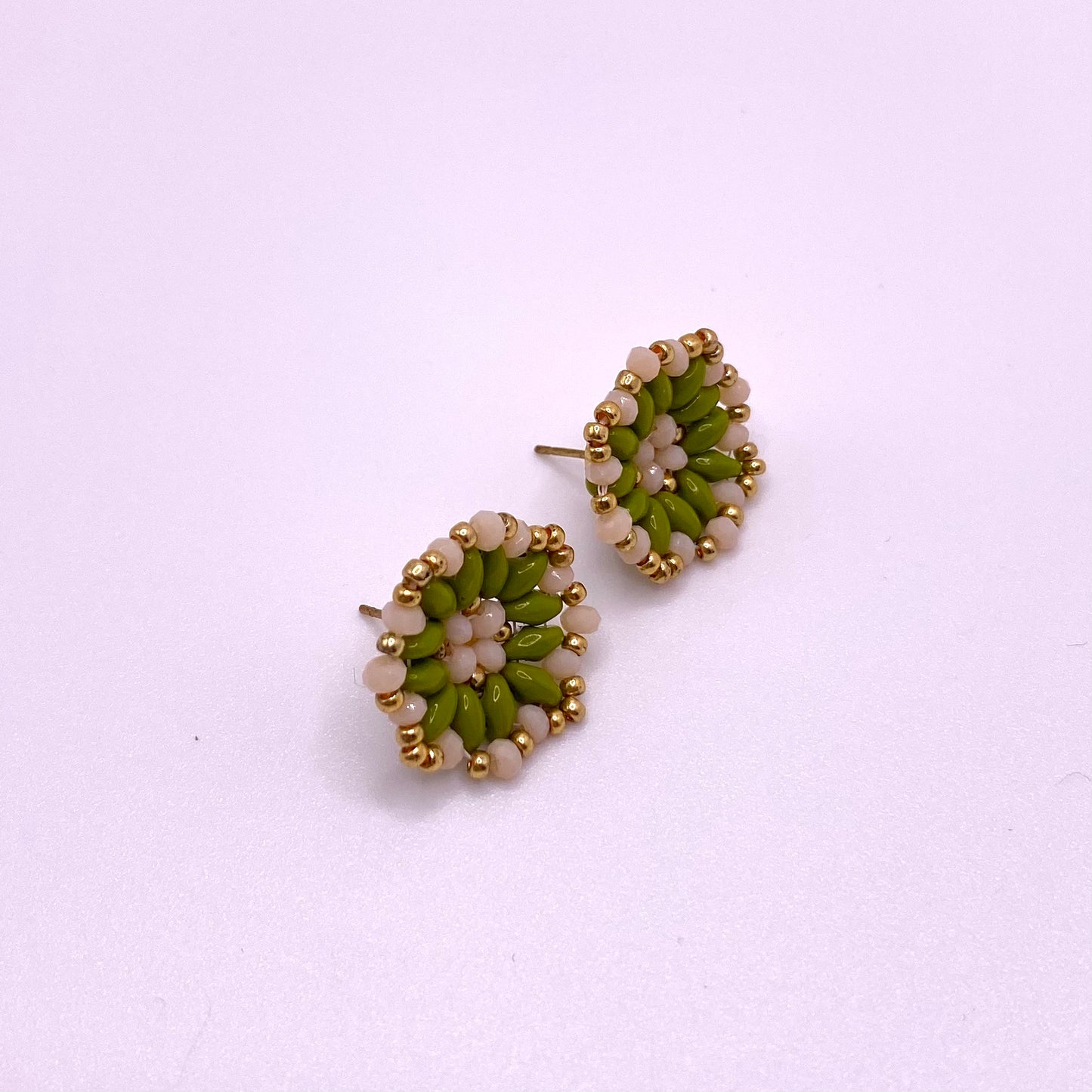 Green & Beige Flower Studs