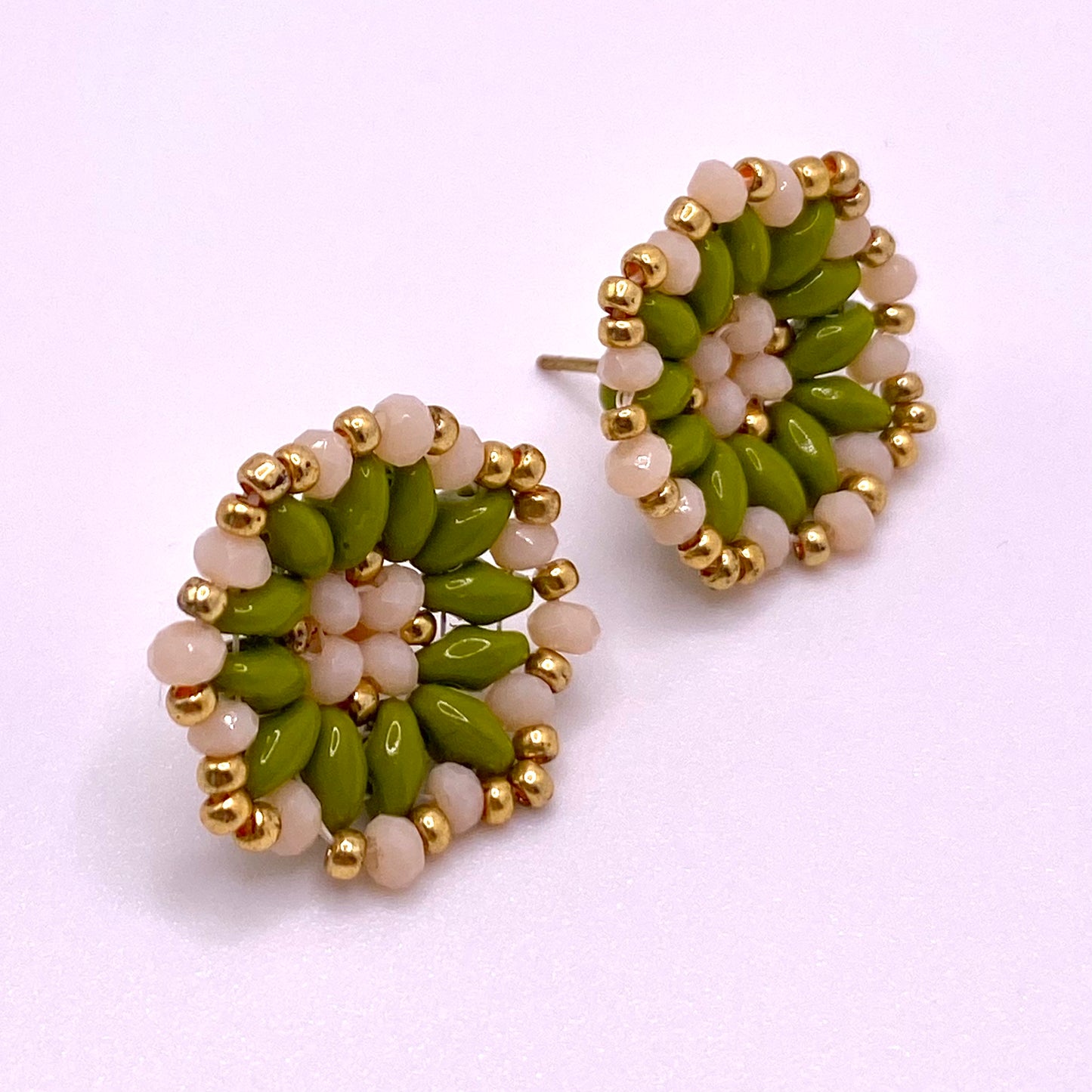 Green & Beige Flower Studs