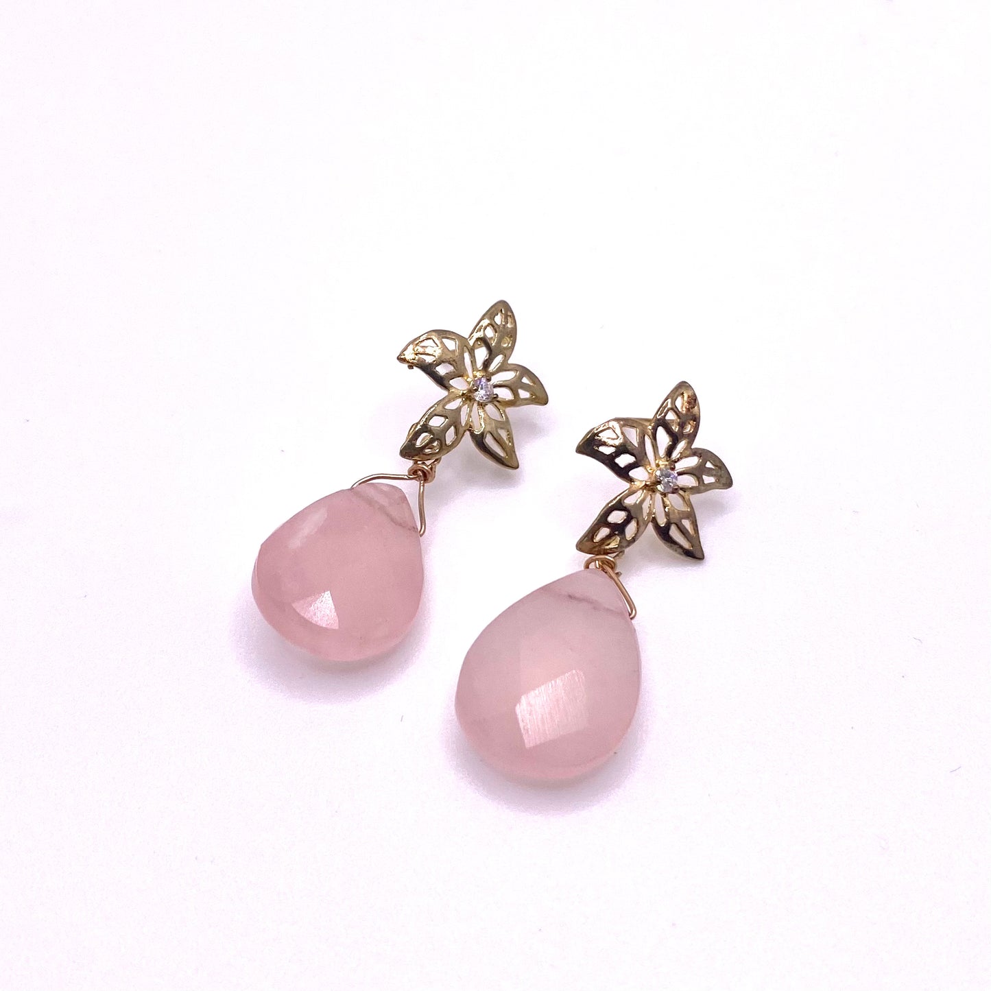 Rose Gold Flower Teardrop Earrings