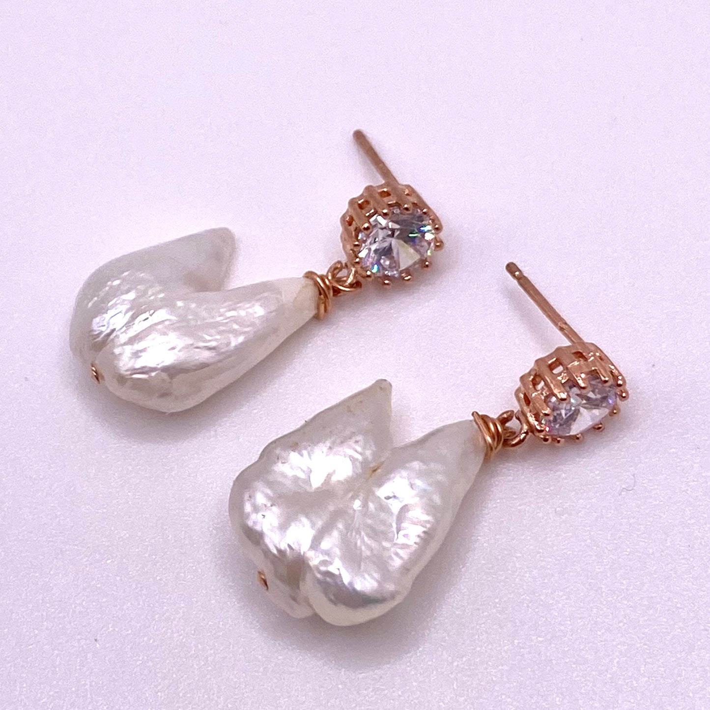 White Pearl Diamond Earrings
