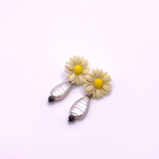 Flower Pearl Drop Earrings
