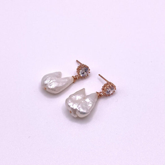 White Pearl Diamond Earrings