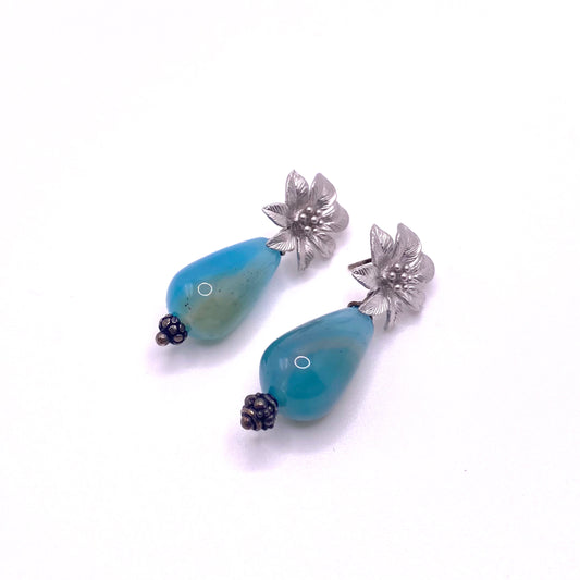 Blue Silver Flower Earrings