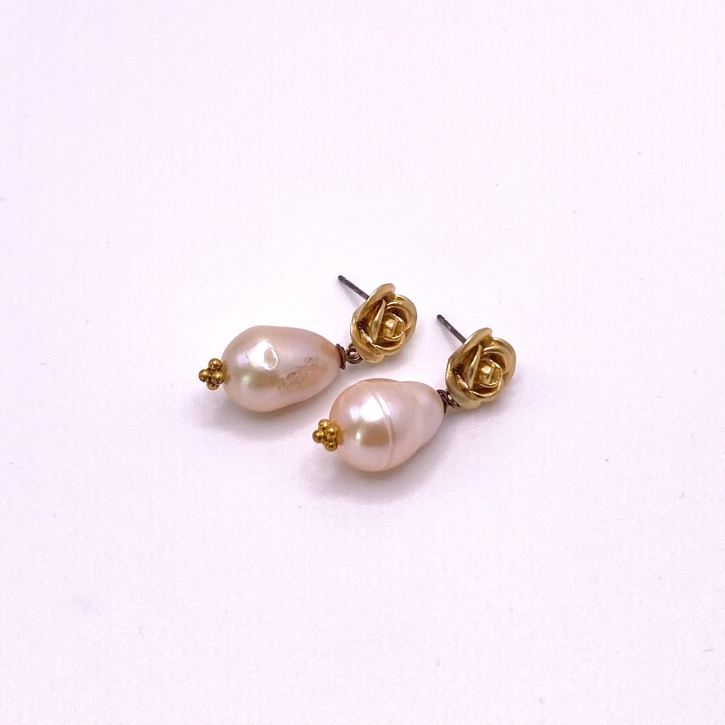 Rose Pearl with Gold Rose Earrings