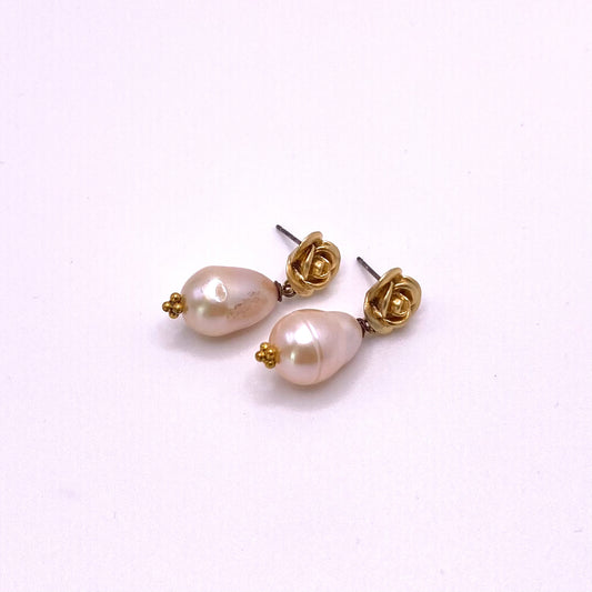 Rose Pearl with Gold Rose Earrings