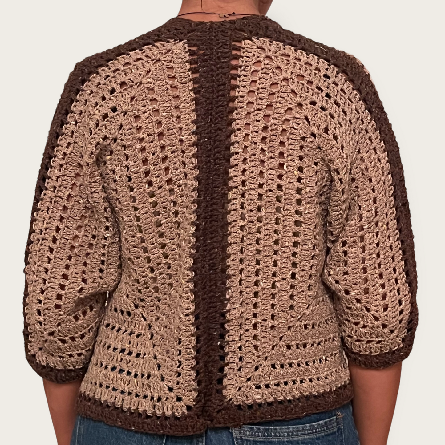 The Contrast Trim Cardigan with Crochet Flowers