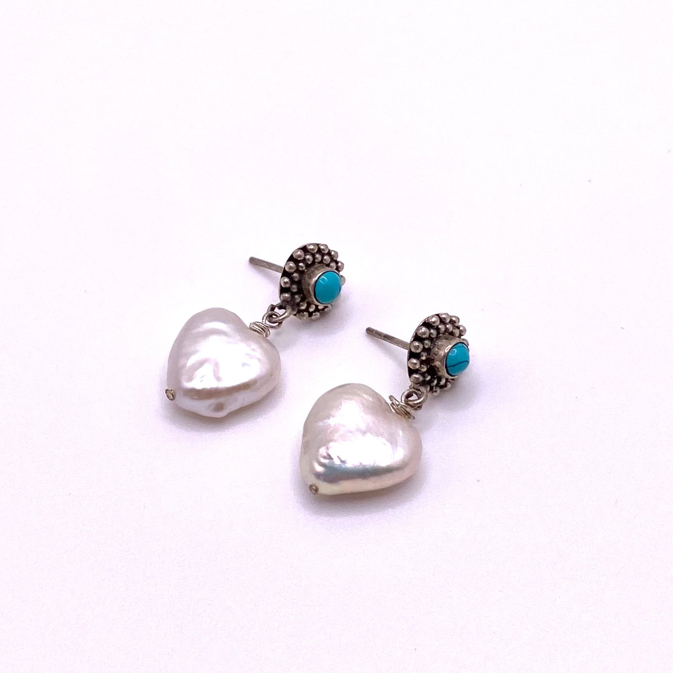 Pearl Heart with Blue Detail Earrings