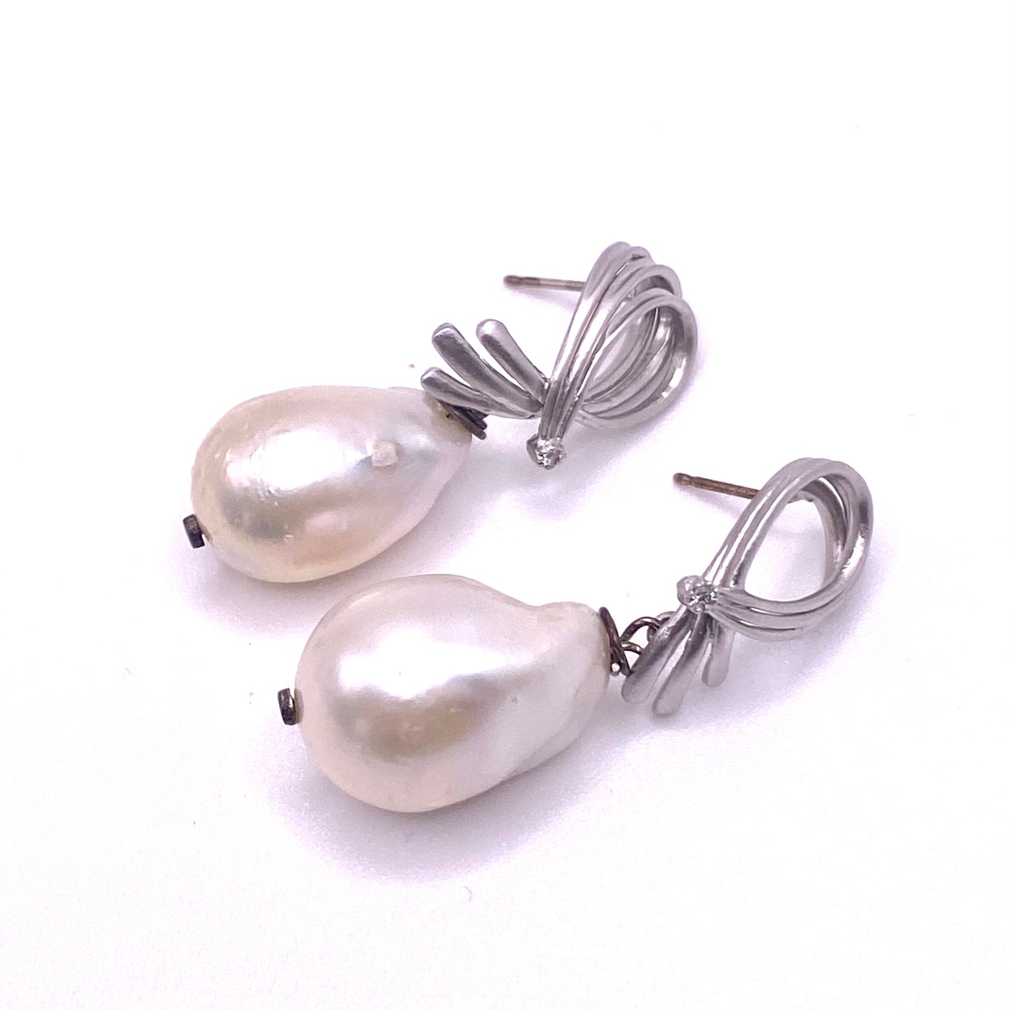 White Pearl Silver Design Earrings