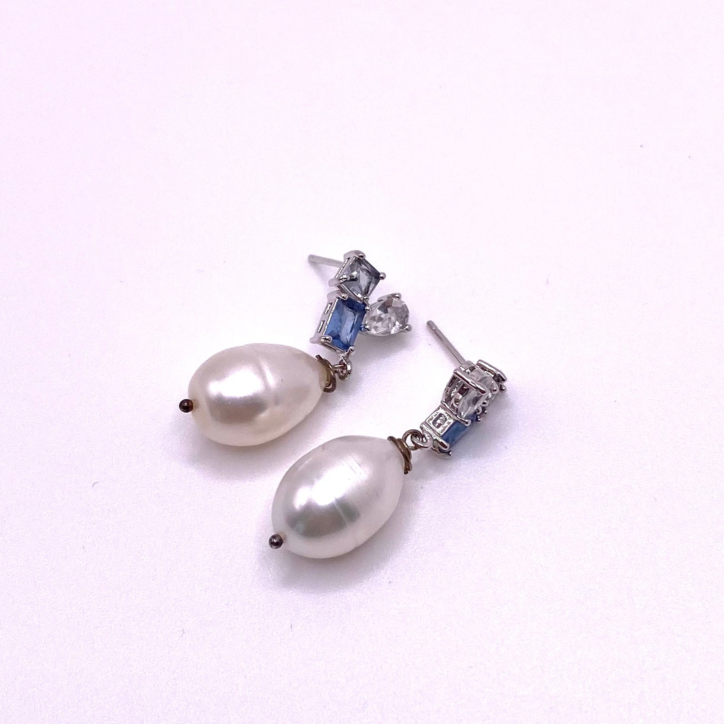 Diamond Blue & White Pearl Earrings
