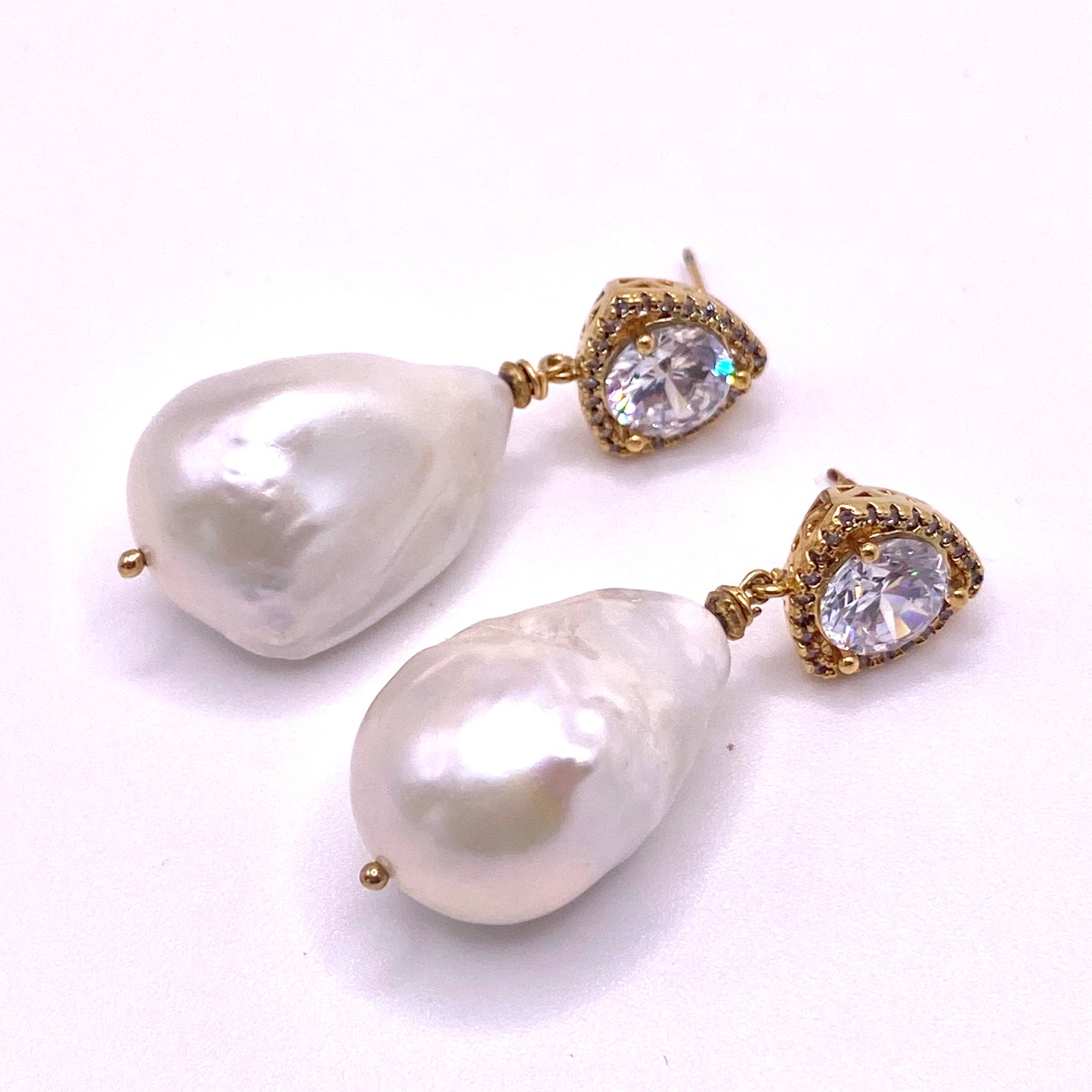 White Pearl Diamond Detail Drop Earrings