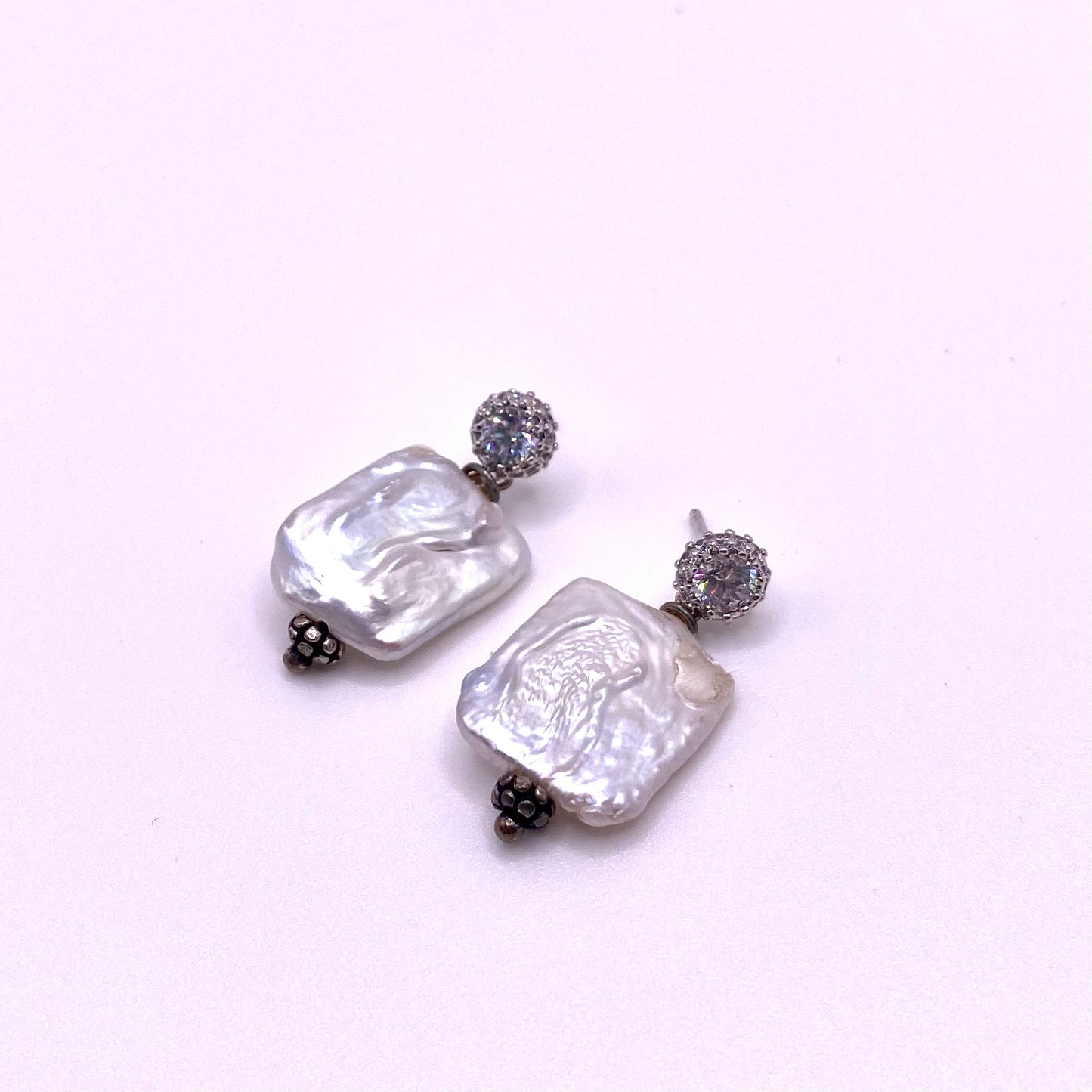 Square Pearl Silver Drop Earrings