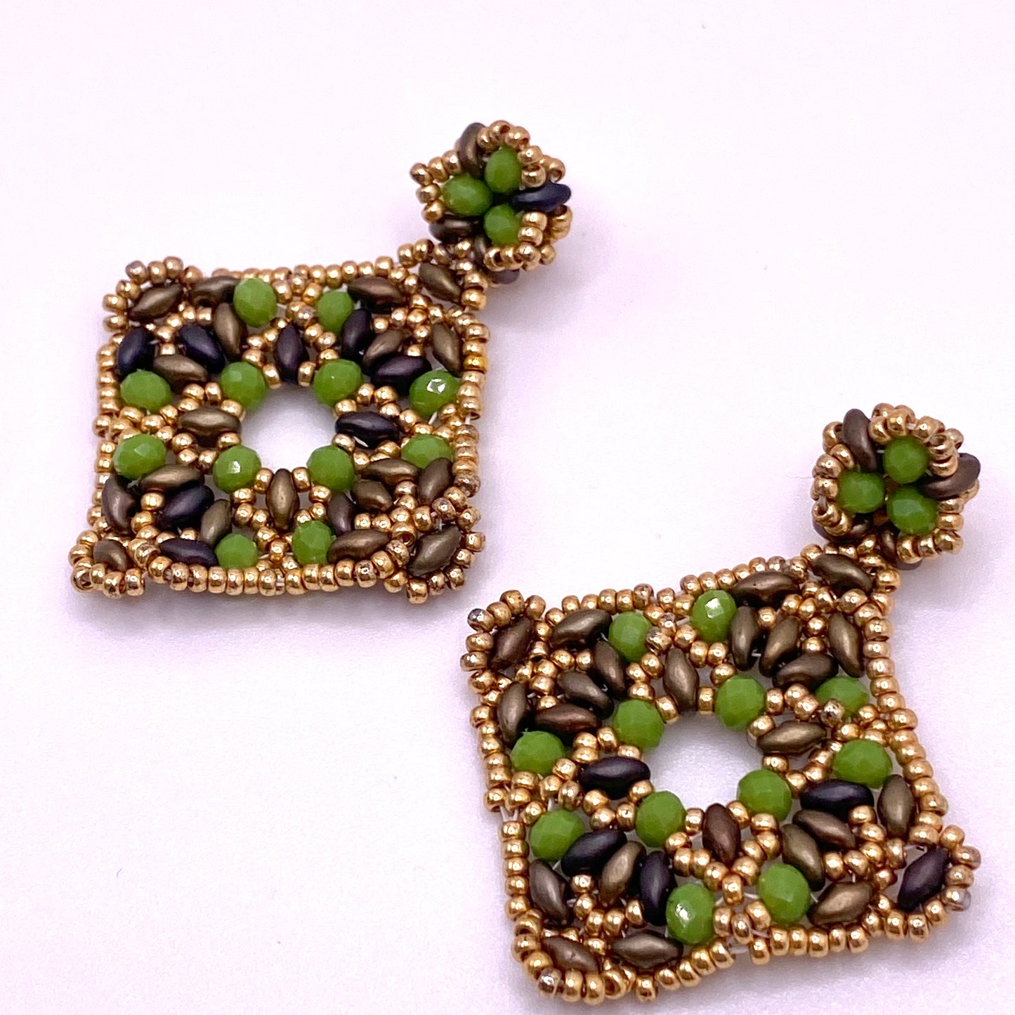 Brown & Dark Green Drop Earrings