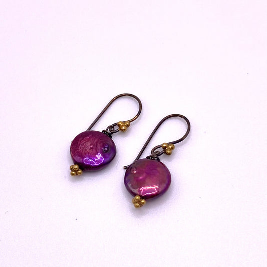 Purple Round Pearl Earrings