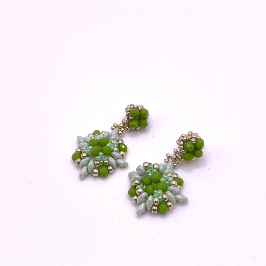 Light & Dark Green, Gold Drop Earrings