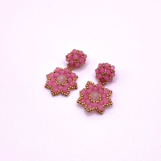 Pink Flower Drop Earrings